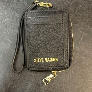 Steve Madden Black Card Holder with Gold Zipper